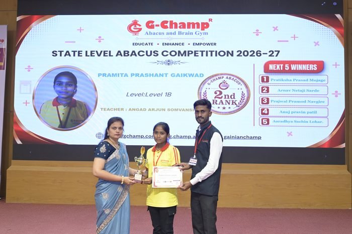 PRAMITA PRASHANT GAIKWAD — 2nd Rank, Level 1B, at the G-Champ State Level Abacus Competition 2026