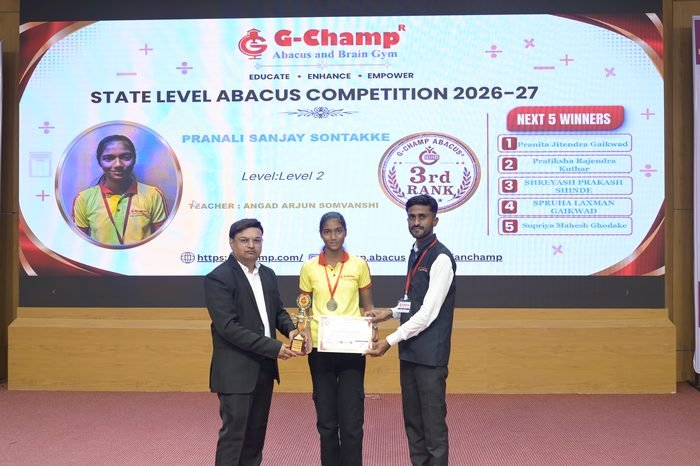 Pranali Sanjay Sontakke — 3rd Rank, Level 2, at the G-Champ State Level Abacus Competition 2026