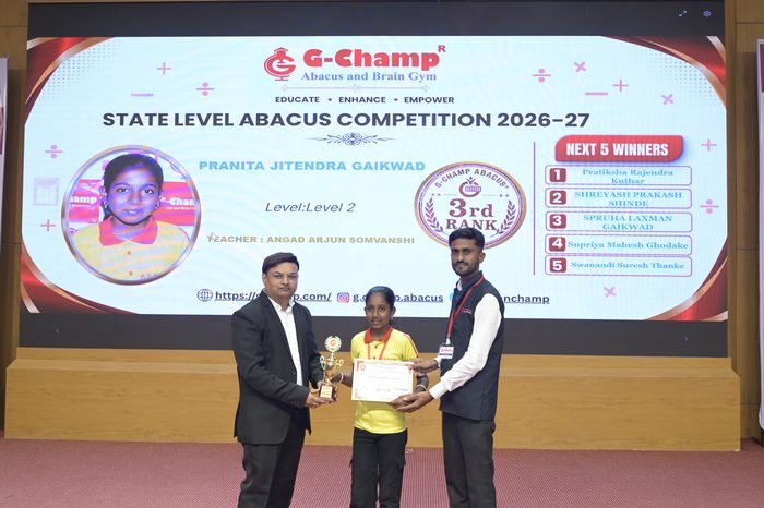 Pranita Jitendra Gaikwad — 3rd Rank, Level 2, at the G-Champ State Level Abacus Competition 2026