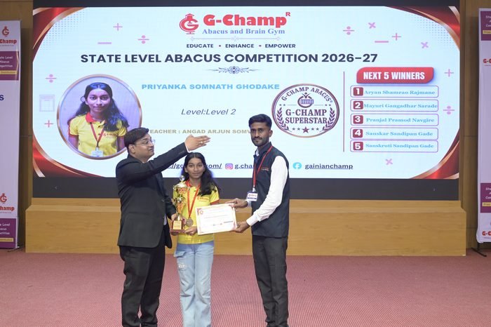 Priyanka Somnath Ghodake — 3rd Rank, Level 2, at the G-Champ State Level Abacus Competition 2026