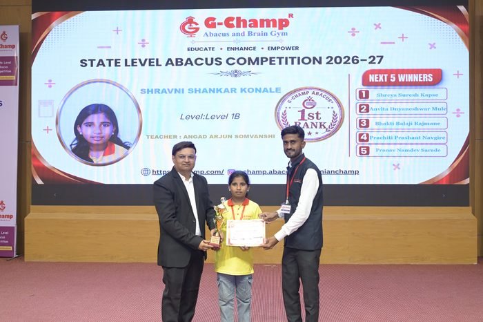 Shravni Shankar Konale — 1st Rank, Level 1B, at the G-Champ State Level Abacus Competition 2026