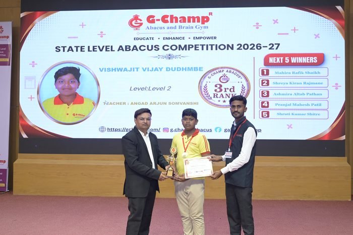 Vishwajit Vijay Dudhmbe — 3rd Rank, Level 2, at the G-Champ State Level Abacus Competition 2026