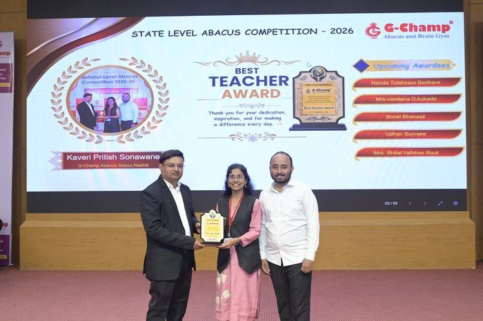 Kaveri Pritish Sonawane — Best Teacher at the G-Champ State Level Abacus Competition 2026