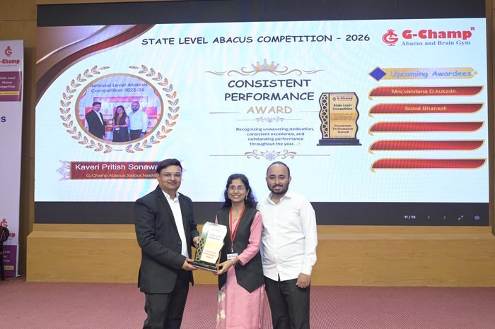 Kaveri Pritish Sonawane — Consistent Performance Award at the G-Champ State Level Abacus Competition 2026