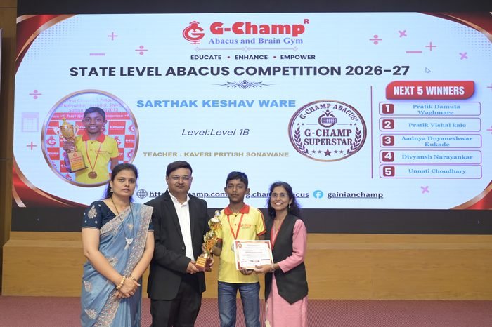 Sarthak Keshav Ware — 2nd Rank, Level 1B, at the G-Champ State Level Abacus Competition 2026