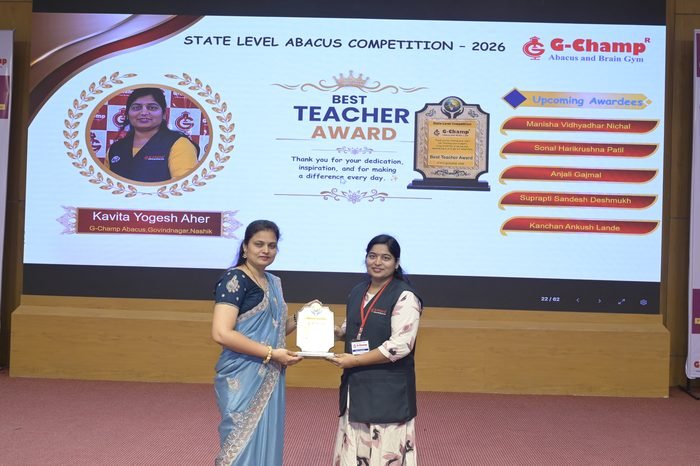 Kavita Yogesh Aher — Best Teacher at the G-Champ State Level Abacus Competition 2026