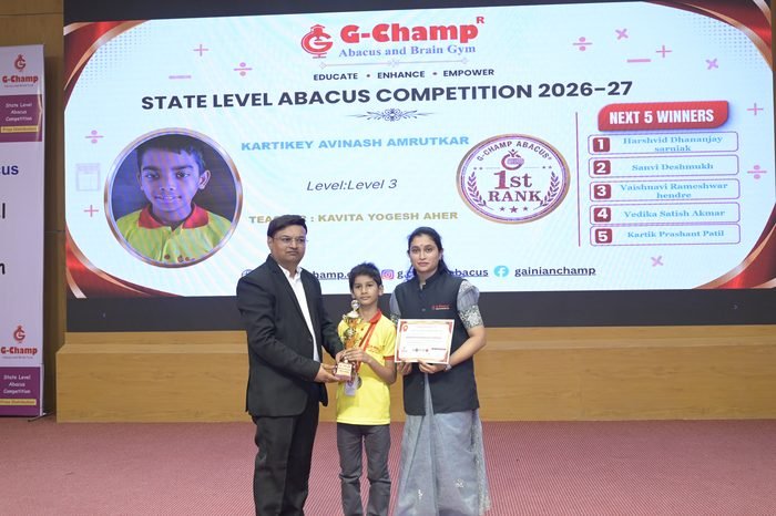 Kartikey Avinash Amrutkar — 3rd Rank, Level 3, at the G-Champ State Level Abacus Competition 2026