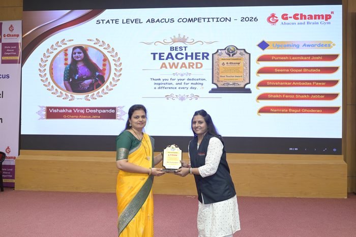 Vishakha Viraj Deshpande — Best Teacher at the G-Champ State Level Abacus Competition 2026
