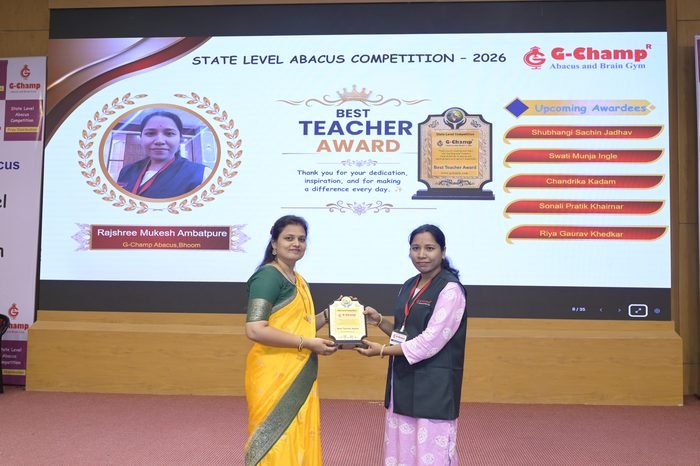 Rajshree Mukesh Ambatpure — Best Teacher at the G-Champ State Level Abacus Competition 2026