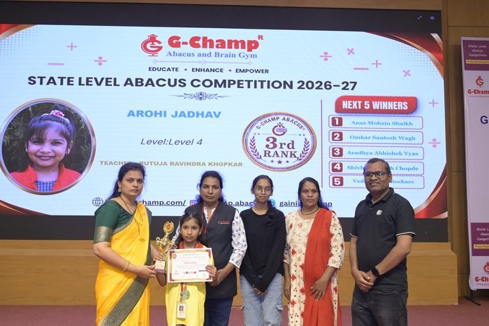 Arohi Jadhav — 3rd Rank, Level 4, at the G-Champ State Level Abacus Competition 2026