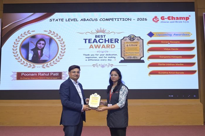 Poonam Rahul Patil — Best Teacher at the G-Champ State Level Abacus Competition 2026