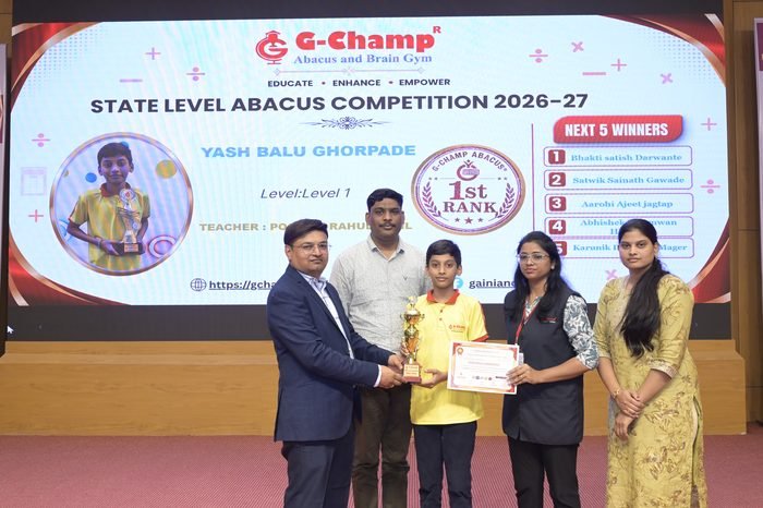 Yash Balu Ghorpade — 1st Rank, Level 1, at the G-Champ State Level Abacus Competition 2026