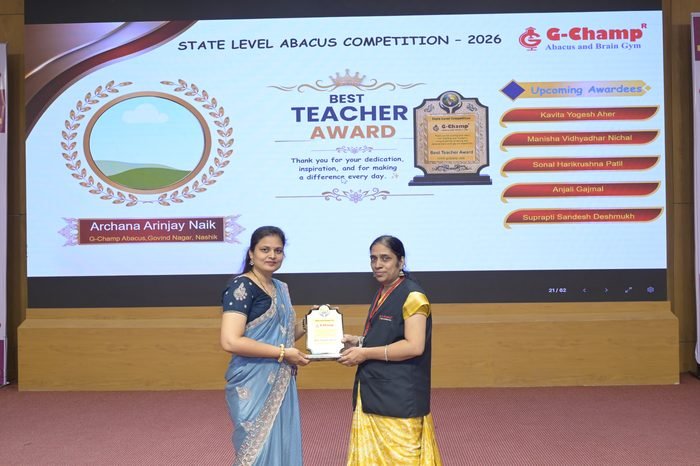 Archana Arinjay Naik — Best Teacher at the G-Champ State Level Abacus Competition 2026