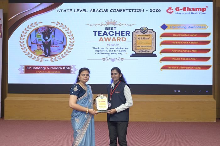 Shubhangi Virendra koli — Best Teacher at the G-Champ State Level Abacus Competition 2026