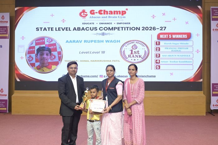 AARAV RUPESH WAGH — 1st Rank, Level 1B, at the G-Champ State Level Abacus Competition 2026