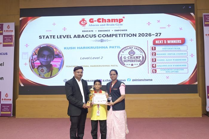 KUSH HARIKRUSHNA PATIL — 2nd Rank, Level 2, at the G-Champ State Level Abacus Competition 2026