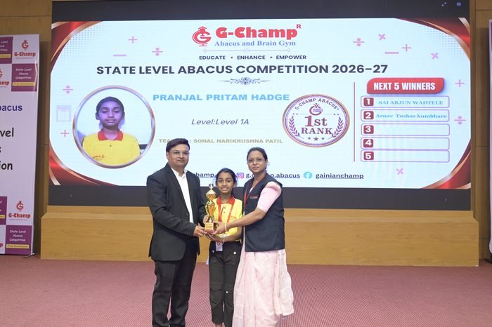 PRANJAL PRITAM HADGE — 2nd Rank, Level 1A, at the G-Champ State Level Abacus Competition 2026