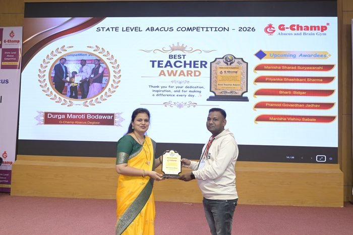 Durga maroti bodawar — Best Teacher at the G-Champ State Level Abacus Competition 2026