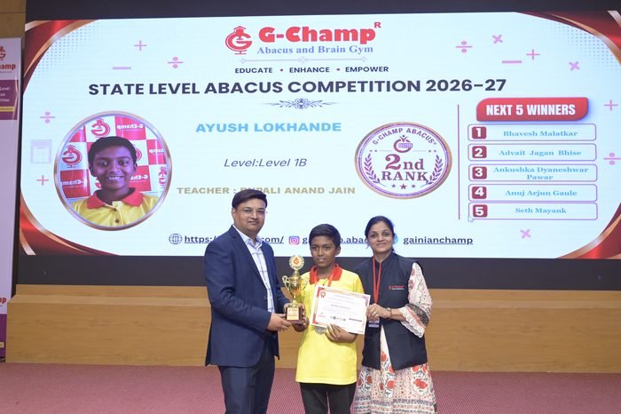 Ayush Lokhande — 2nd Rank, Level 1B, at the G-Champ State Level Abacus Competition 2026