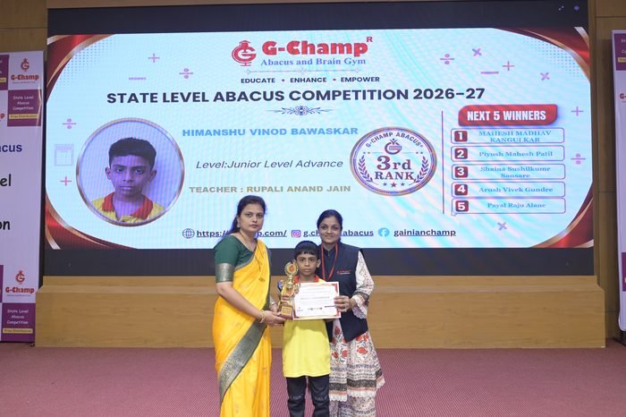 Himanshu vinod Bawaskar — 3rd Rank, Junior Level Advance, at the G-Champ State Level Abacus Competition 2026