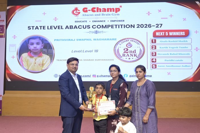 Prithviraj Swapnil Waghamare — 2nd Rank, Level 1B, at the G-Champ State Level Abacus Competition 2026