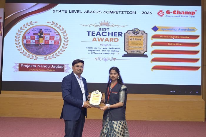 Prajakta nandu jagtap — Best Teacher at the G-Champ State Level Abacus Competition 2026