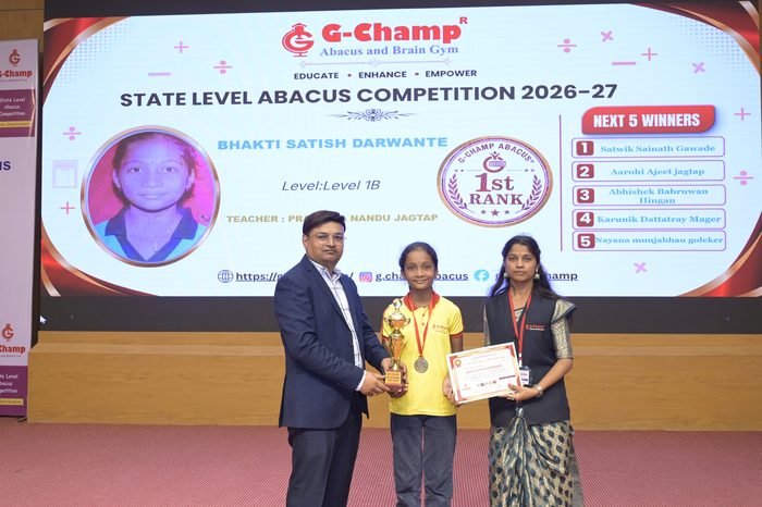 Bhakti satish Darwante — 1st Rank, Level 1B, at the G-Champ State Level Abacus Competition 2026