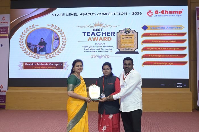 Prajakta Mahesh manapure — Best Teacher at the G-Champ State Level Abacus Competition 2026