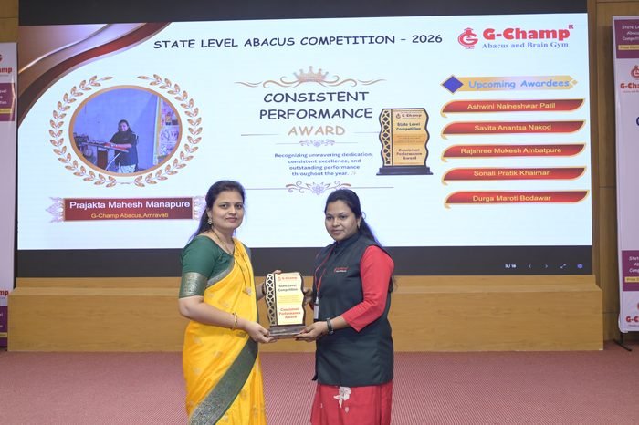 Prajakta Mahesh manapure — Consistent Performance Award at the G-Champ State Level Abacus Competition 2026