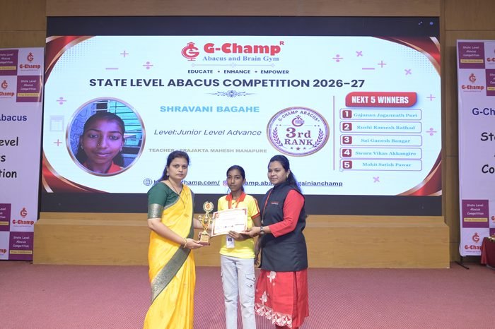 Shravani bagahe — 3rd Rank, Junior Level Advance, at the G-Champ State Level Abacus Competition 2026