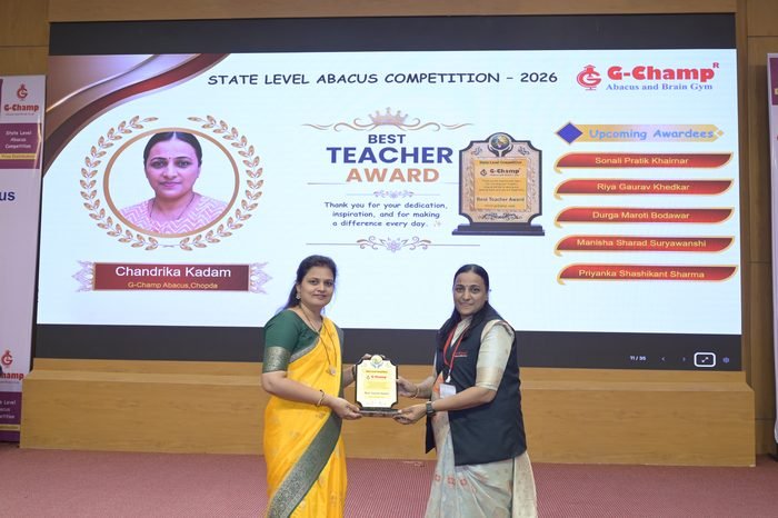 Chandrika kadam — Best Teacher at the G-Champ State Level Abacus Competition 2026