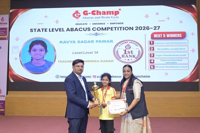 Kavya sagar pawar — 1st Rank, Level 1A, at the G-Champ State Level Abacus Competition 2026
