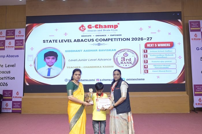 Siddhant Aadhar Baviskar — 3rd Rank, Junior Level Advance, at the G-Champ State Level Abacus Competition 2026