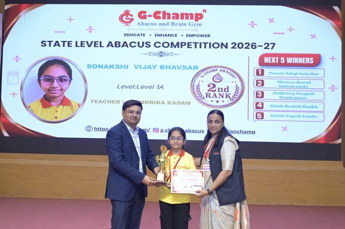 Sonakshi  Vijay Bhavsar — 2nd Rank, Level 1A, at the G-Champ State Level Abacus Competition 2026