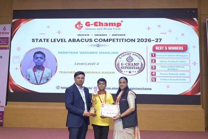 Yadnyesh vasudeo mahajan — G-Champ Super Star, Level 4, at the G-Champ State Level Abacus Competition 2026