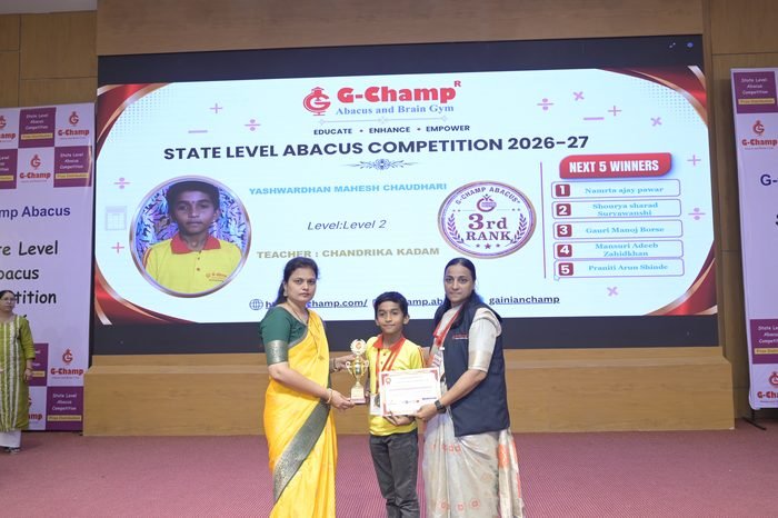 Yashwardhan Mahesh Chaudhari — 3rd Rank, Level 2, at the G-Champ State Level Abacus Competition 2026