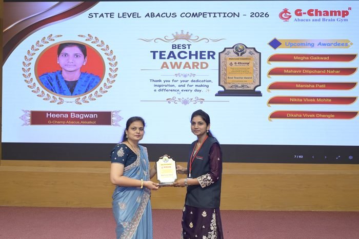 Heena Bagwan — Best Teacher at the G-Champ State Level Abacus Competition 2026