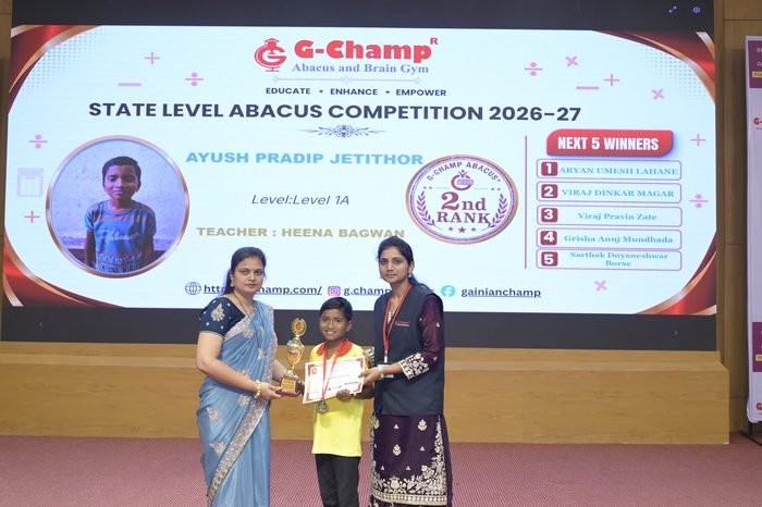 Ayush Pradip Jetithor — 2nd Rank, Level 1A, at the G-Champ State Level Abacus Competition 2026