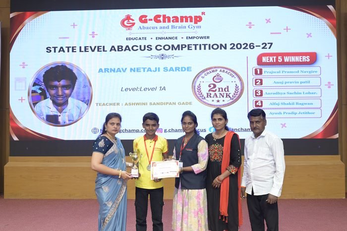 Arnav Netaji Sarde — G-Champ Super Star, Level 1A, at the G-Champ State Level Abacus Competition 2026