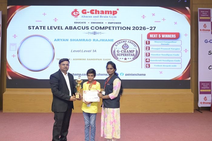 Aryan Shamrao Rajmane — G-Champ Super Star, Level 1A, at the G-Champ State Level Abacus Competition 2026