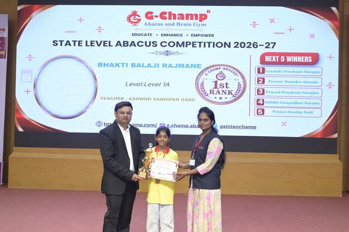 Bhakti Balaji Rajmane — 1st Rank, Level 1A, at the G-Champ State Level Abacus Competition 2026