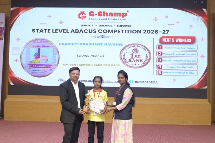 Prachiti Prashant Navgire — 1st Rank, Level 1B, at the G-Champ State Level Abacus Competition 2026