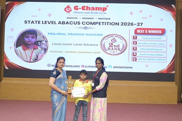 Pranjal Pramod Navgire — G-Champ Super Star, Level 2, at the G-Champ State Level Abacus Competition 2026