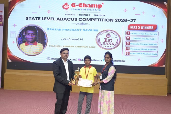 Prasad Prashant Navgire — 1st Rank, Level 1A, at the G-Champ State Level Abacus Competition 2026