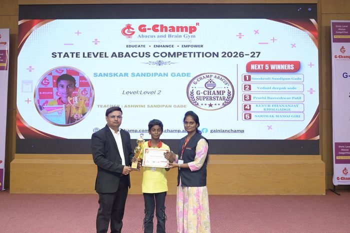 Sanskar Sandipan Gade — 1st Rank, Level 2, at the G-Champ State Level Abacus Competition 2026