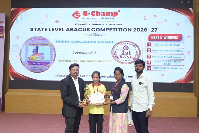 Siddhi Gangadhar Sarade — G-Champ Super Star, Level 2, at the G-Champ State Level Abacus Competition 2026