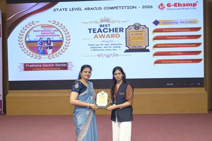 Pratiksha Sachin Sardar — Best Teacher at the G-Champ State Level Abacus Competition 2026