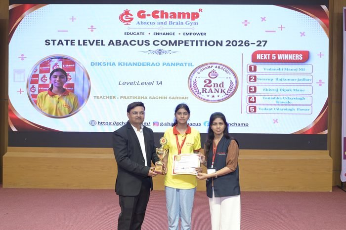 Diksha Khanderao Panpatil — 2nd Rank, Level 1A, at the G-Champ State Level Abacus Competition 2026