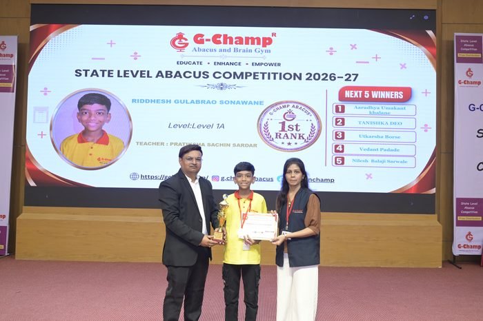 Riddhesh GulabRao Sonawane — 1st Rank, Level 1A, at the G-Champ State Level Abacus Competition 2026