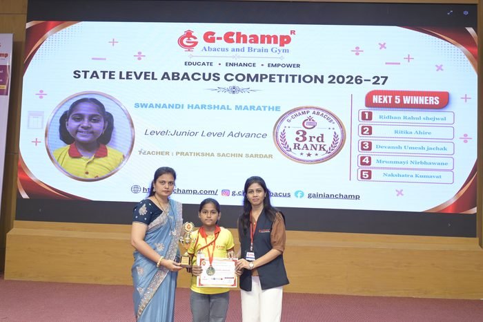 Swanandi Harshal Marathe — 3rd Rank, Junior Level Advance, at the G-Champ State Level Abacus Competition 2026